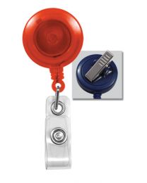 Translucent Orange Badge Reel with a Clear Strap and Swivel Spring Clip Attachment