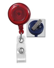 Translucent Red Badge Reel with a Clear Strap and Swivel Spring Clip Attachment