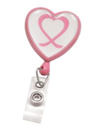 Pink Badge Reel with a Domed Awareness Label, Clear Strap and Swivel Spring Clip Attachment