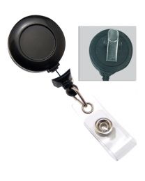 Black No-Twist Badge Reel with a Clear Strap and Swivel Spring Clip Attachment
