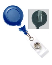 Navy Blue No-Twist Badge Reel with a Clear Strap and Swivel Spring Clip Attachment