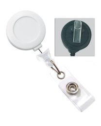 White No-Twist Badge Reel with a Clear Strap and Swivel Spring Clip Attachment