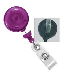 Translucent Purple No-Twist Badge Reel with a Clear Strap and Swivel Spring Clip Attachment