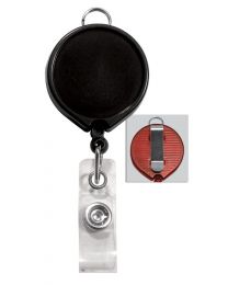 Black Badge Reel with a Clear Strap and Belt Clip Attachment