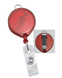 Translucent Red Badge Reel with a Clear Strap and Belt Clip Attachment