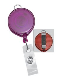 Translucent Purple Badge Reel with a Clear Strap and Belt Clip Attachment