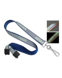 Royal Blue 5/8" Reflective Lanyard with a "Safety First" Luminescent Imprint and Metal Swivel Hook