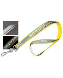 Yellow 5/8" Reflective Lanyard with a "Safety First" Luminescent Imprint and Metal Swivel Hook