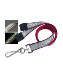 Red 5/8" Reflective Lanyard with a "Security" Luminescent Imprint and Metal Swivel Hook