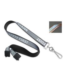 Black 5/8" Reflective Lanyard with a "Safety First" Imprint and Metal Swivel Hook