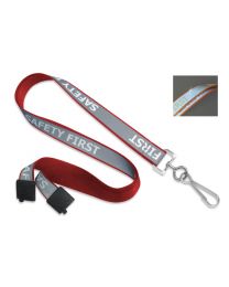 Red 5/8" Reflective Lanyard with a "Safety First" Imprint and Metal Swivel Hook
