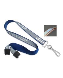 Royal Blue 5/8" Reflective Lanyard with a "Safety First" Imprint and Metal Swivel Hook
