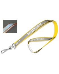 Yellow 5/8" Reflective Lanyard with a "Safety First" Imprint and Metal Swivel Hook