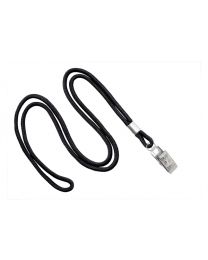 Black Round 1/8" Lanyard with a Metal Bulldog Clip