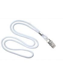 White Round 1/8" Lanyard with a Metal Bulldog Clip