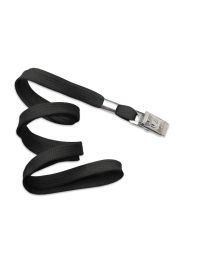 Black 3/8" Flat Braid Woven Lanyard with a Metal Bulldog Clip