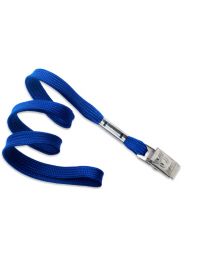 Royal Blue 3/8" Flat Braid Woven Lanyard with a Metal Bulldog Clip