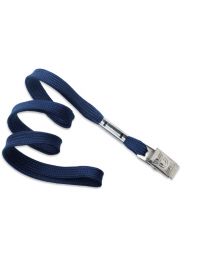 Navy Blue 3/8" Flat Braid Woven Lanyard with a Metal Bulldog Clip