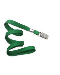 Green 3/8" Flat Braid Woven Lanyard with a Metal Bulldog Clip