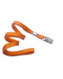 Orange 3/8" Flat Braid Woven Lanyard with a Metal Bulldog Clip