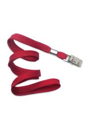 Red 3/8" Flat Braid Woven Lanyard with a Metal Bulldog Clip