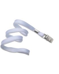 White 3/8" Flat Braid Woven Lanyard with a Metal Bulldog Clip