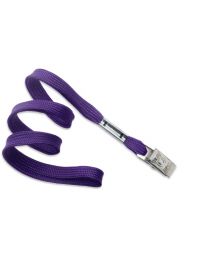 Purple 3/8" Flat Braid Woven Lanyard with a Metal Bulldog Clip
