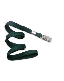 Forest Green 3/8" Flat Braid Woven Lanyard with a Metal Bulldog Clip