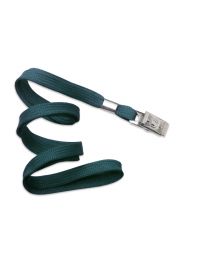 Teal 3/8" Flat Braid Woven Lanyard with a Metal Bulldog Clip