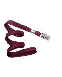 Maroon 3/8" Flat Braid Woven Lanyard with a Metal Bulldog Clip