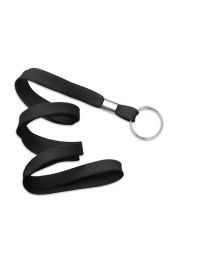 Black 3/8" Flat Braid Woven Lanyard with a Metal Split Ring