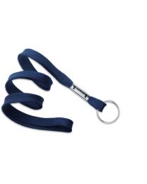 Navy Blue 3/8" Flat Braid Woven Lanyard with a Metal Split Ring