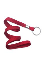 Red 3/8" Flat Braid Woven Lanyard with a Metal Split Ring