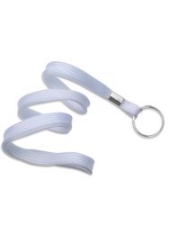 White 3/8" Flat Braid Woven Lanyard with a Metal Split Ring