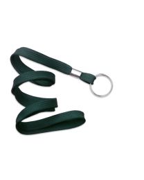 Forest Green 3/8" Flat Braid Woven Lanyard with a Metal Split Ring