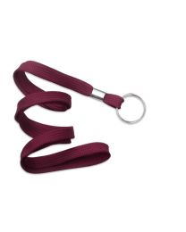 Maroon 3/8" Flat Braid Woven Lanyard with a Metal Split Ring