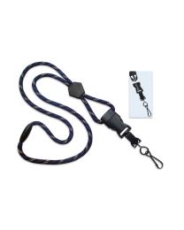 Black/Blue/White 1/4" Round Breakaway Lanyard with a Diamond Slider and Detachable Swivel Hook