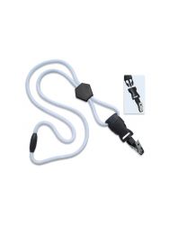 White 1/4" Round Breakaway Lanyard with a Diamond Slider and Detachable Bulldog Clip