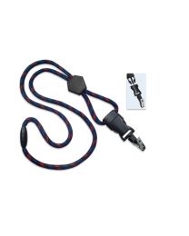 Black/Red/Blue 1/4" Round Breakaway Lanyard with a Diamond Slider and Detachable Bulldog Clip