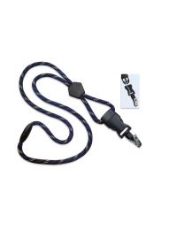 Black/Blue/White 1/4" Round Breakaway Lanyard with a Diamond Slider and Detachable Bulldog Clip