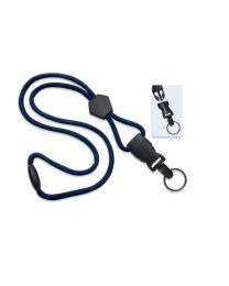 Navy Blue 1/4" Round Breakaway Lanyard with a Diamond Slider and Detachable Split Ring