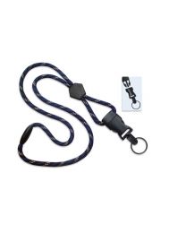 Black/Blue/White 1/4" Round Breakaway Lanyard with a Diamond Slider and Detachable Split Ring