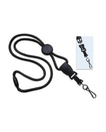 Black 1/4" Round Breakaway Lanyard with a Round Slider and Detachable Swivel Hook
