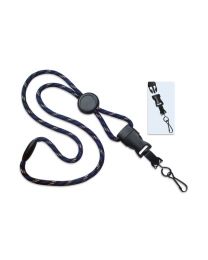 Black/Blue/White 1/4" Round Breakaway Lanyard with a Round Slider and Detachable Swivel Hook