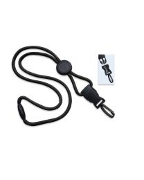 Black 1/4" Round Breakaway Lanyard with a Round Slider and Detachable Plastic Swivel Hook