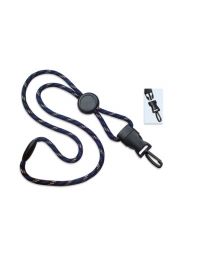 Black/Blue/White 1/4" Round Breakaway Lanyard with a Round Slider and Detachable Plastic Swivel Hook
