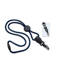 Navy Blue 1/4" Round Breakaway Lanyard with a Round Slider and Detachable Bulldog Clip