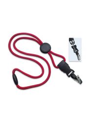 Red 1/4" Round Breakaway Lanyard with a Round Slider and Detachable Bulldog Clip