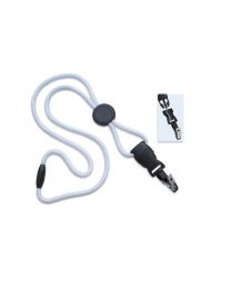White 1/4" Round Breakaway Lanyard with a Round Slider and Detachable Bulldog Clip