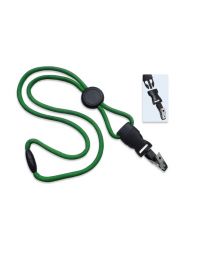 Green 1/4" Round Breakaway Lanyard with a Round Slider and Detachable Bulldog Clip